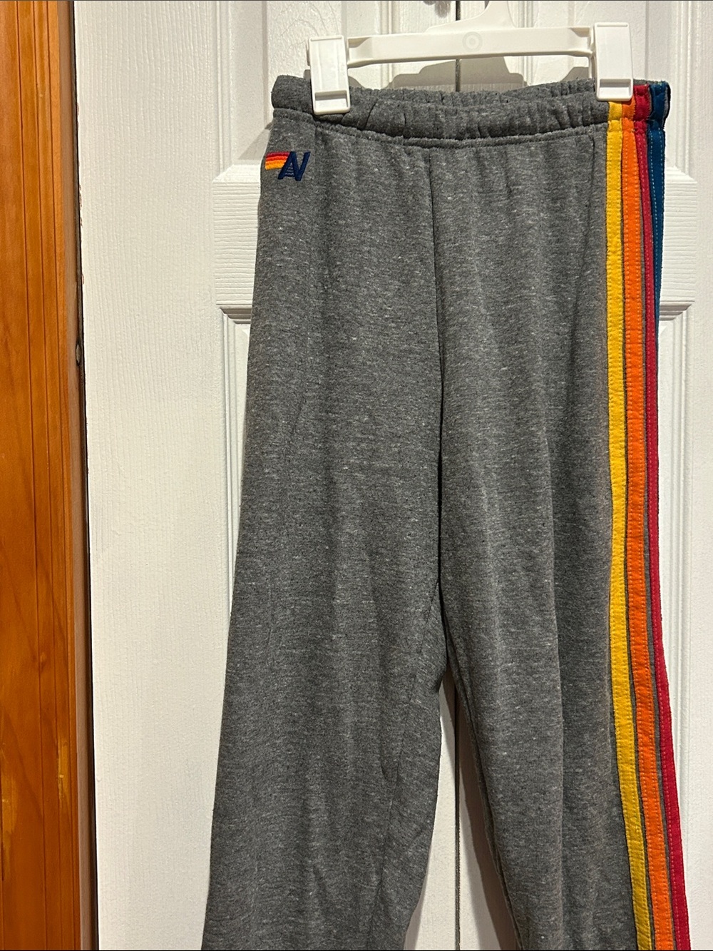 Aviator Nations Women’s Gray Sweatpants with Rainbow Side Stripes